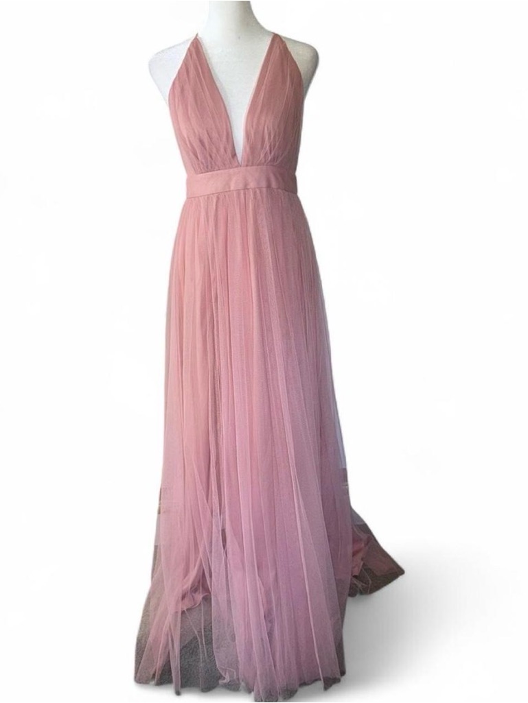 Blush Pink Tulle Halter Maxi Dress